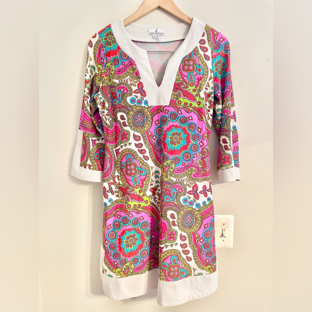 Jude Connally Holly Tunic Mini Dress Paisley Pink & Orange Size S Resort Wear